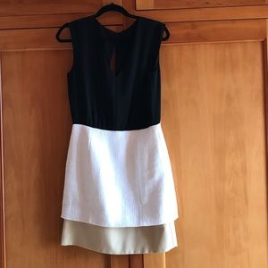 Black, white & tan cocktail dress.
